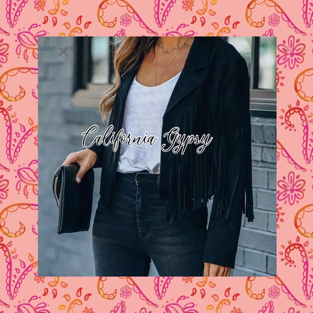 Black Fringe Suede Jacket - Picture 8 of 13